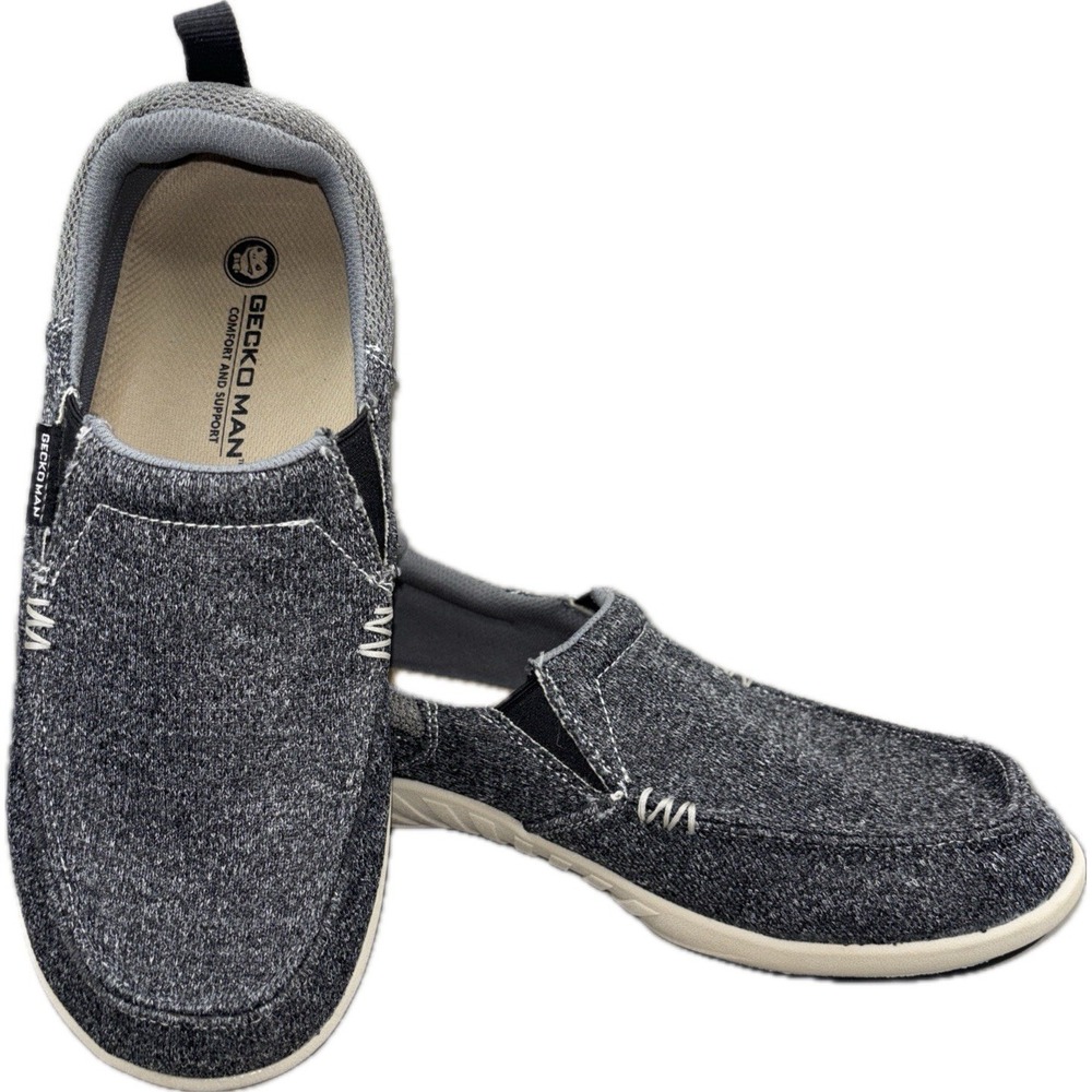 Gecko Man Canvas Slip On Shoes Mens Size 10 Gray Orthopedic Arch Support